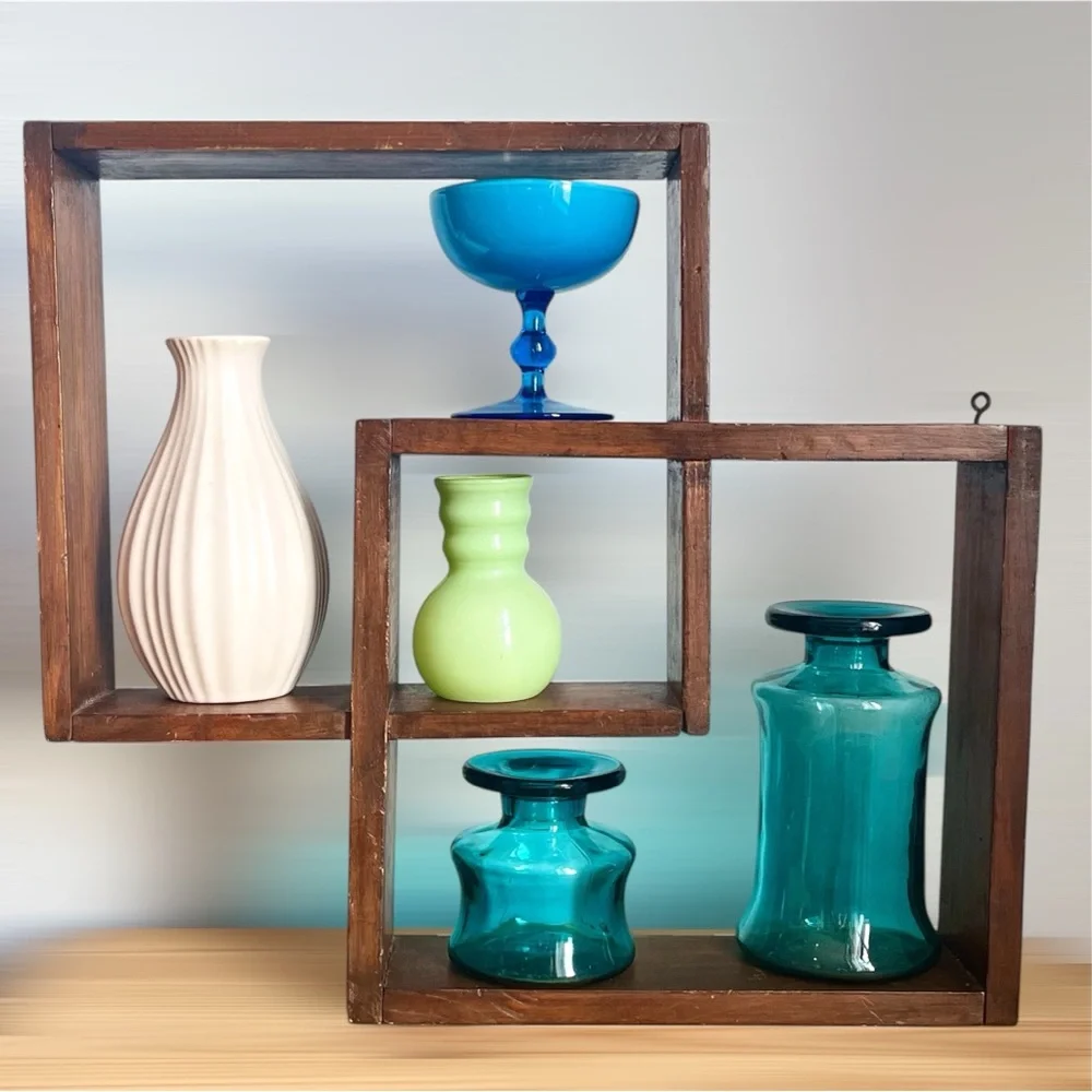 Vintage Display Shelf Mid Century Wood Floating Wall Shadow Box Curio Cabinet